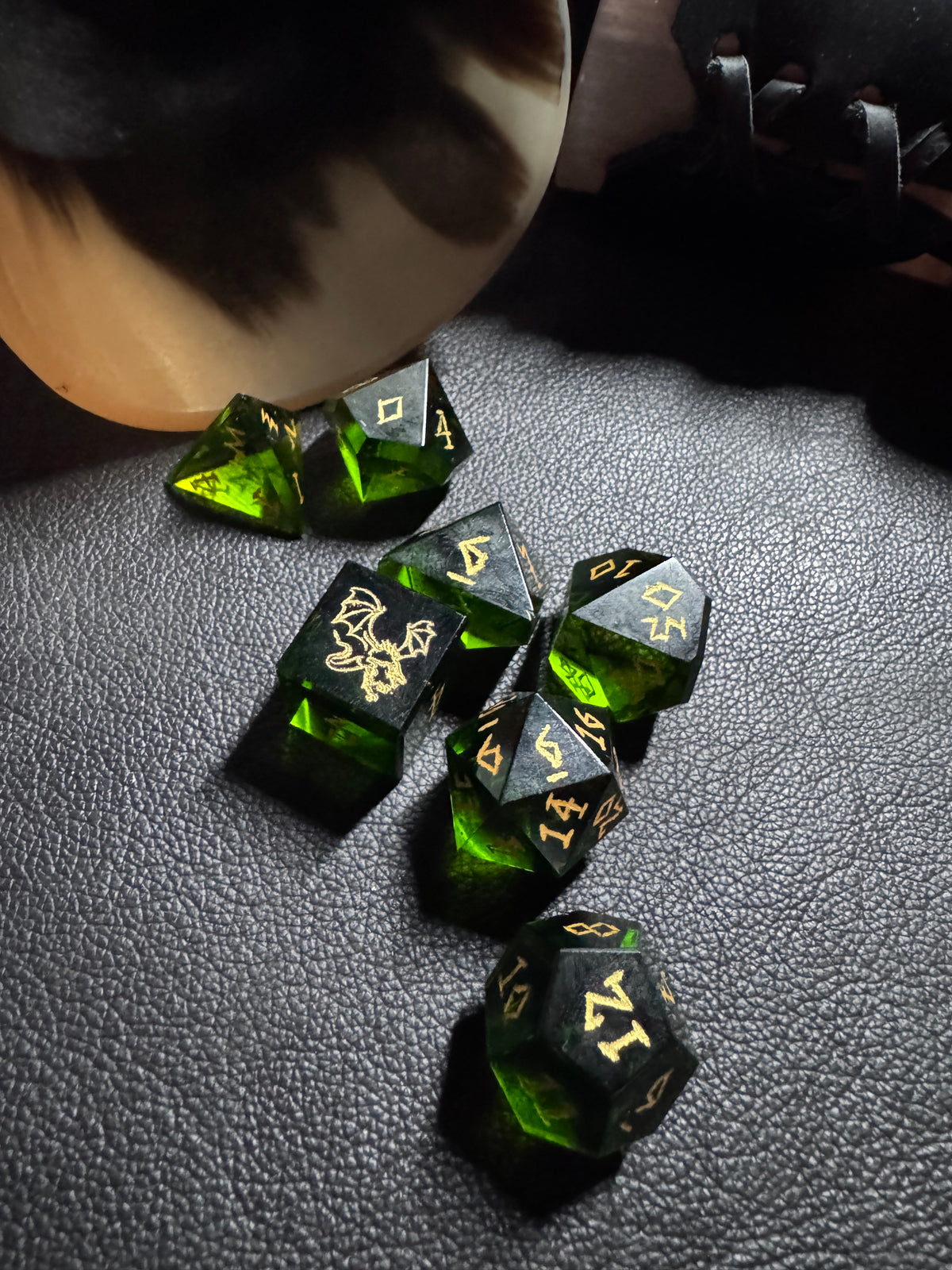 Green Glass Dice Set