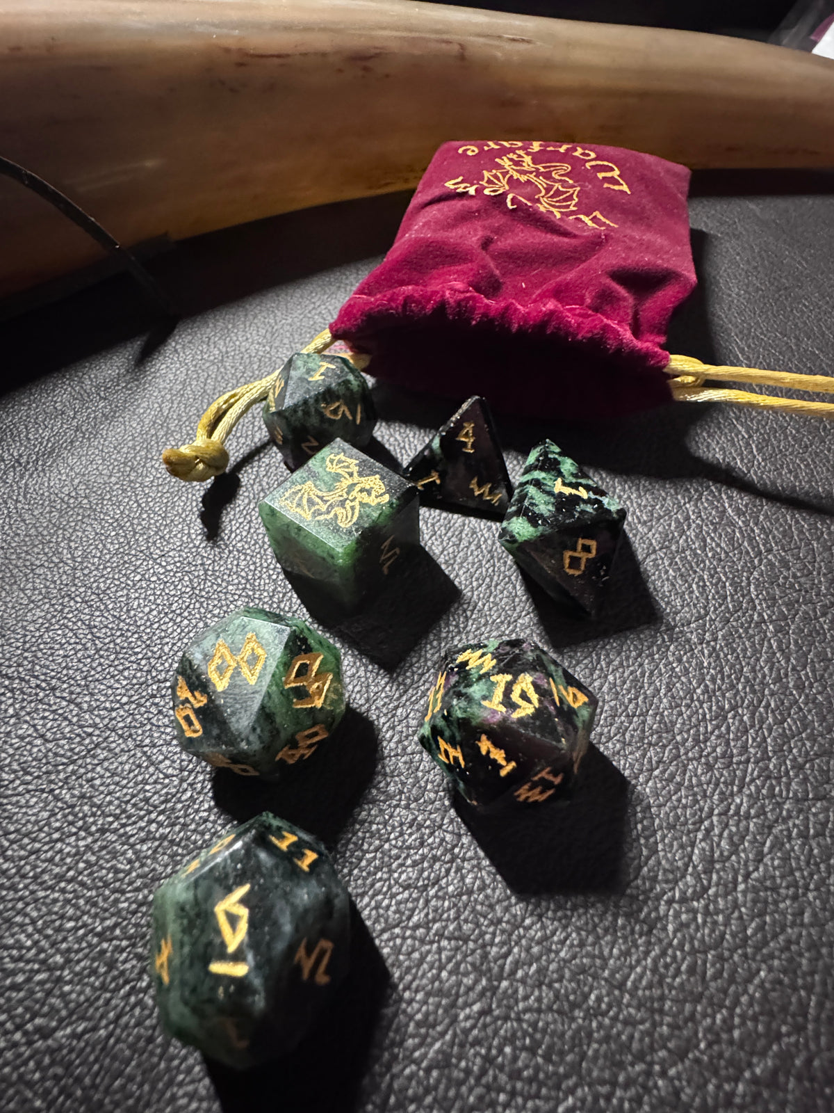 Ruby Ziosite Gemstone Dice Set