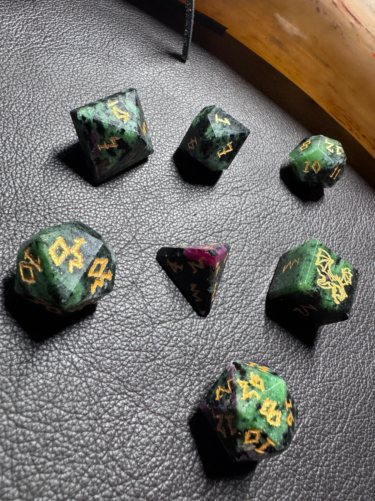 Ruby Ziosite Gemstone Dice Set