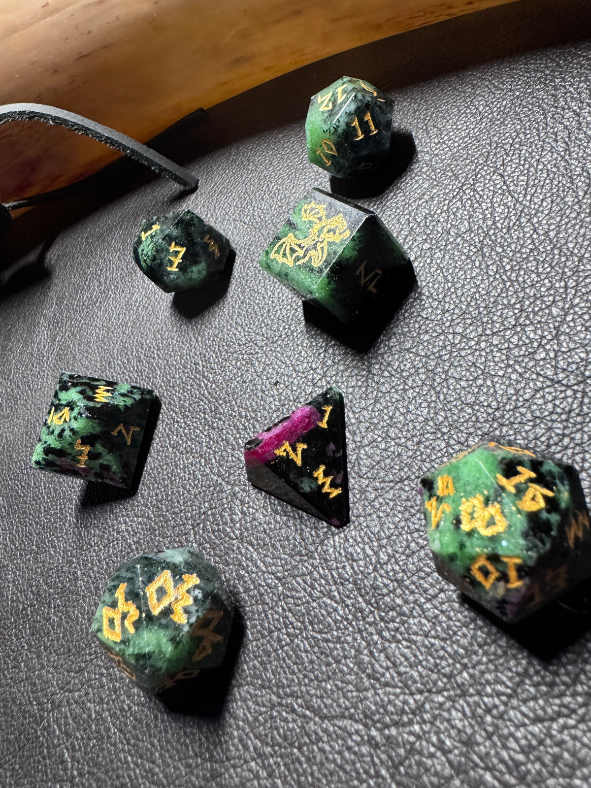 Ruby Ziosite Gemstone Dice Set