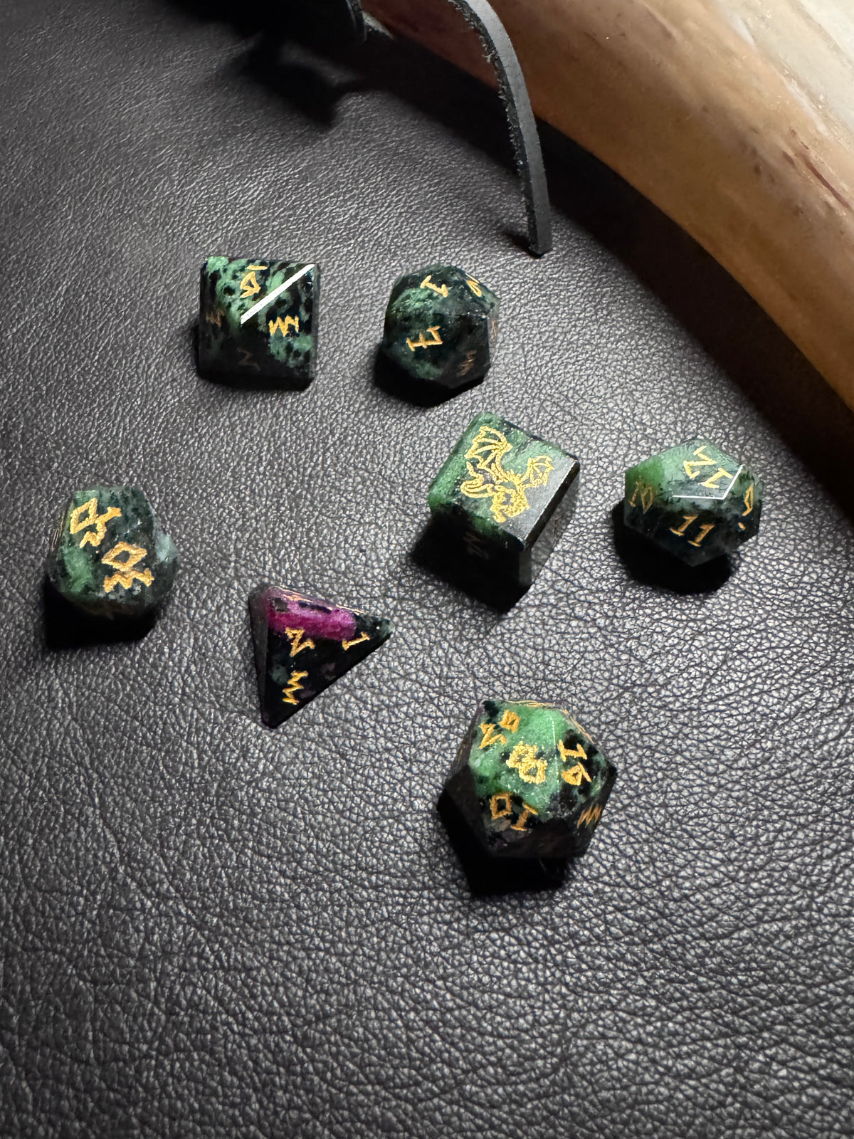 Ruby Ziosite Gemstone Dice Set