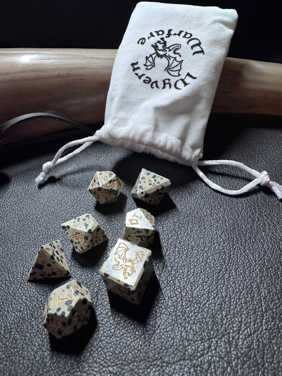 Dalmatian Jasper Gemstone Dice Set