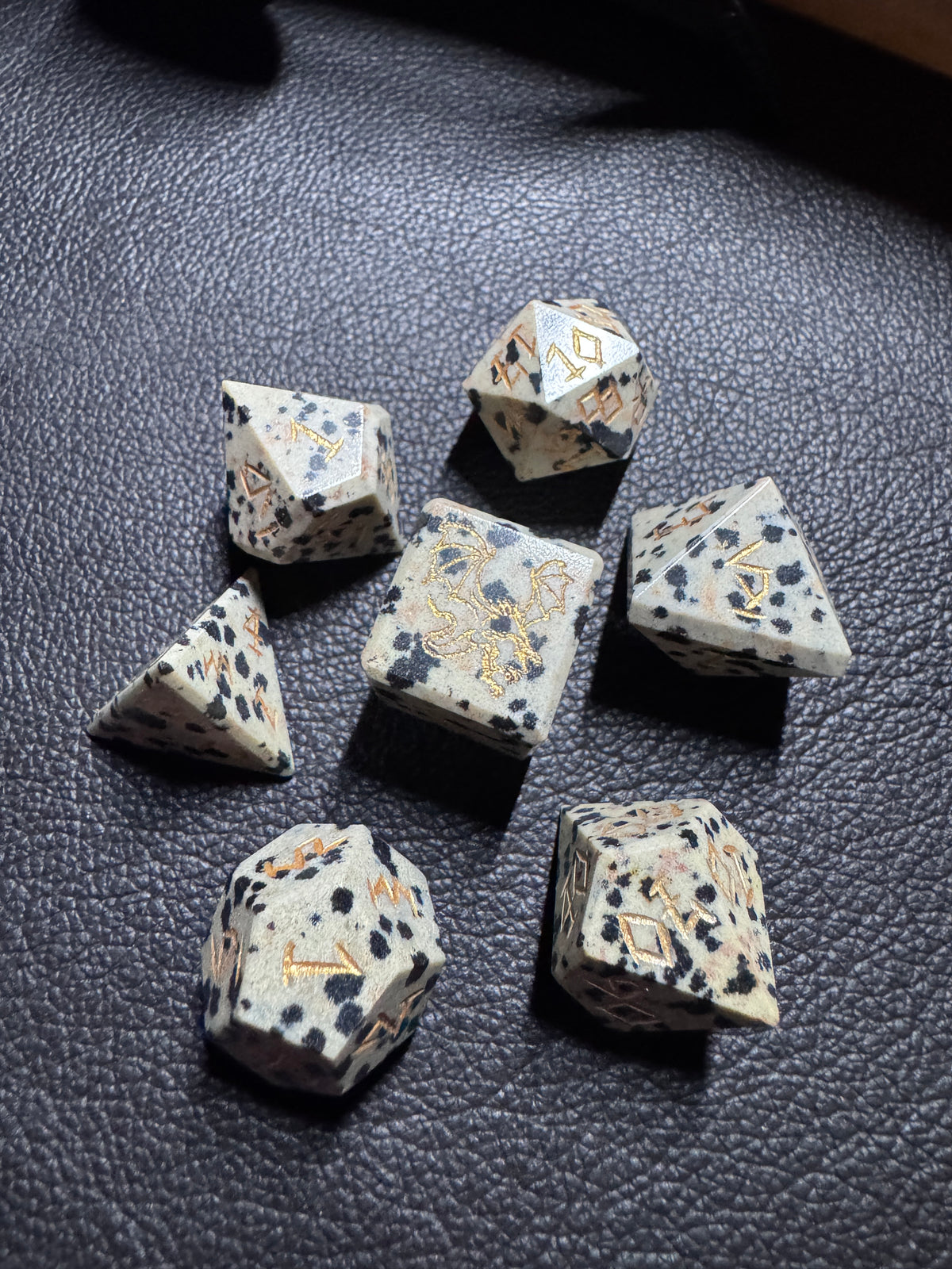 Dalmatian Jasper Gemstone Dice Set