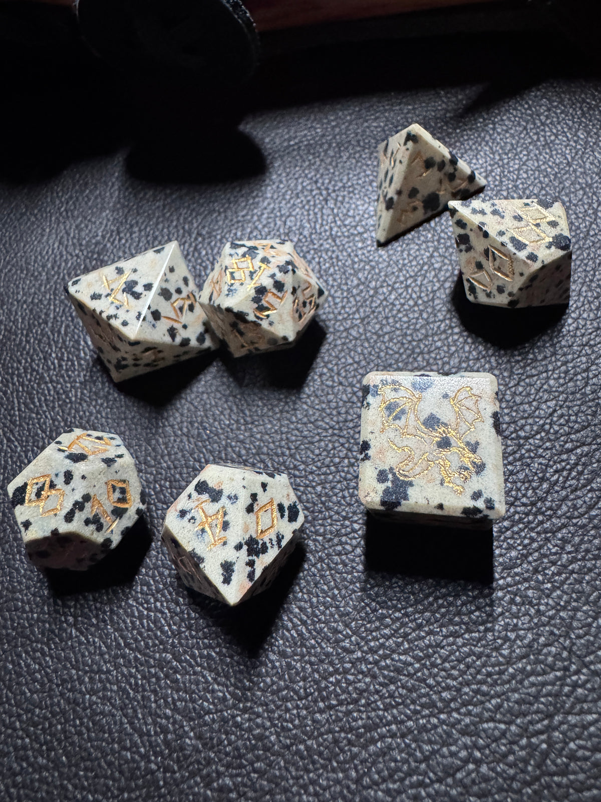 Dalmatian Jasper Gemstone Dice Set