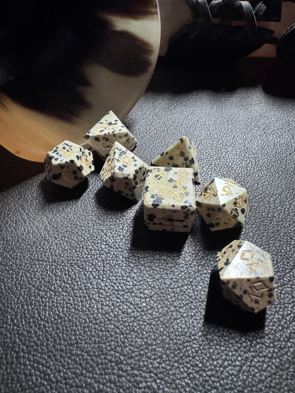 Dalmatian Jasper Gemstone Dice Set
