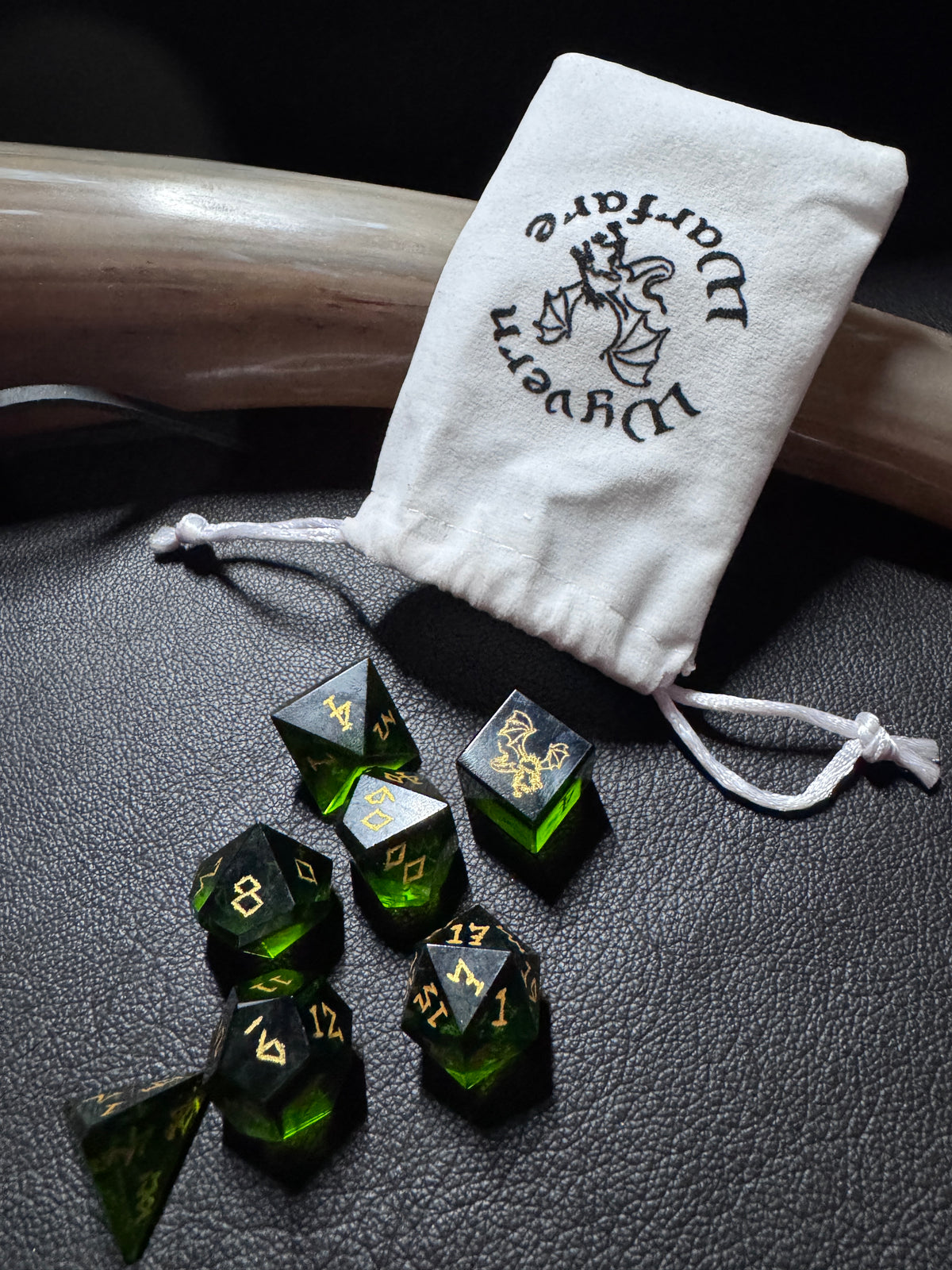 Green Glass Dice Set