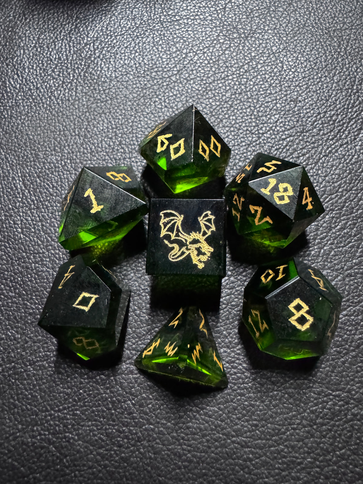 Green Glass Dice Set