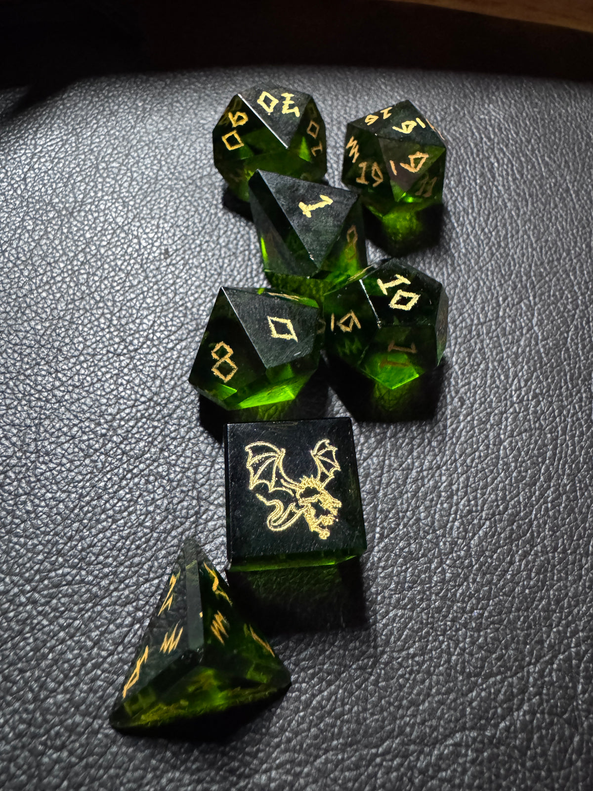Green Glass Dice Set
